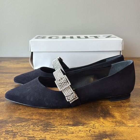 SCHUTZ Black Nubuck Tishara Flats 9 - Picture 1 of 9
